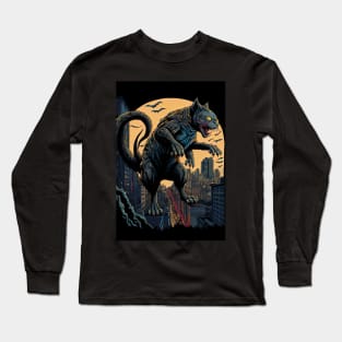 Giant Monster Cat attacking the city Long Sleeve T-Shirt